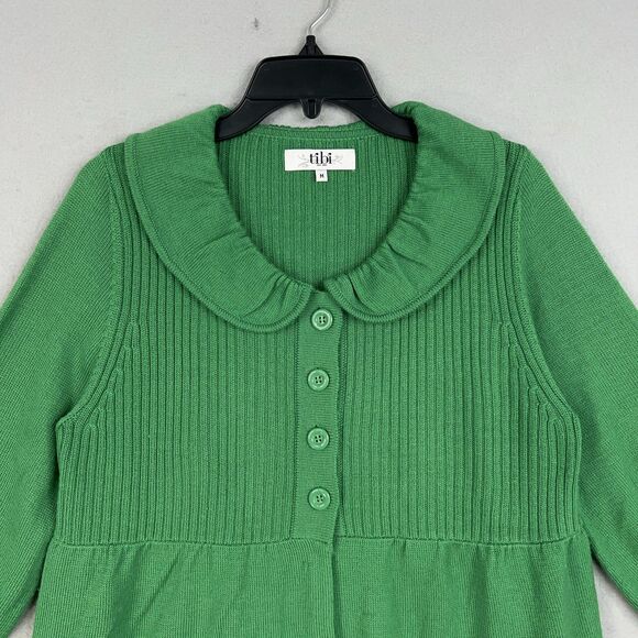 Tibi Sweater Womens Medium Kelly Green Merino Wool Cardigan Peter Pan Luxury - Picture 2 of 14